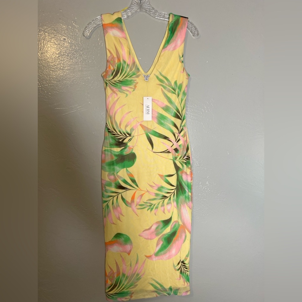 AFRM Tropical Sunset Bodycon Midi Dress Coastal Floral V-Neck Summer Vacation S - Picture 2 of 5